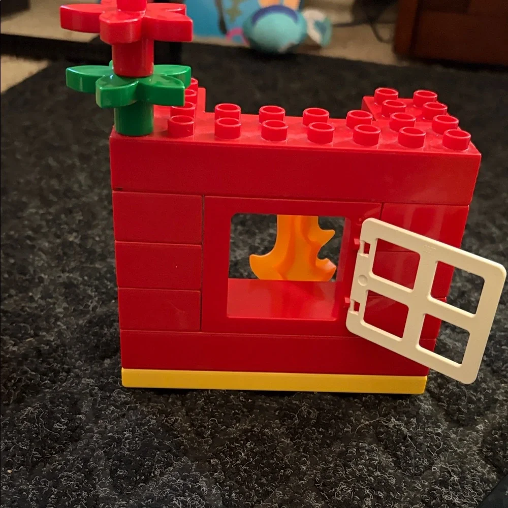 Lego Duplo Fire Truck With Firefighter Figure with fire hydrant and flame pieces